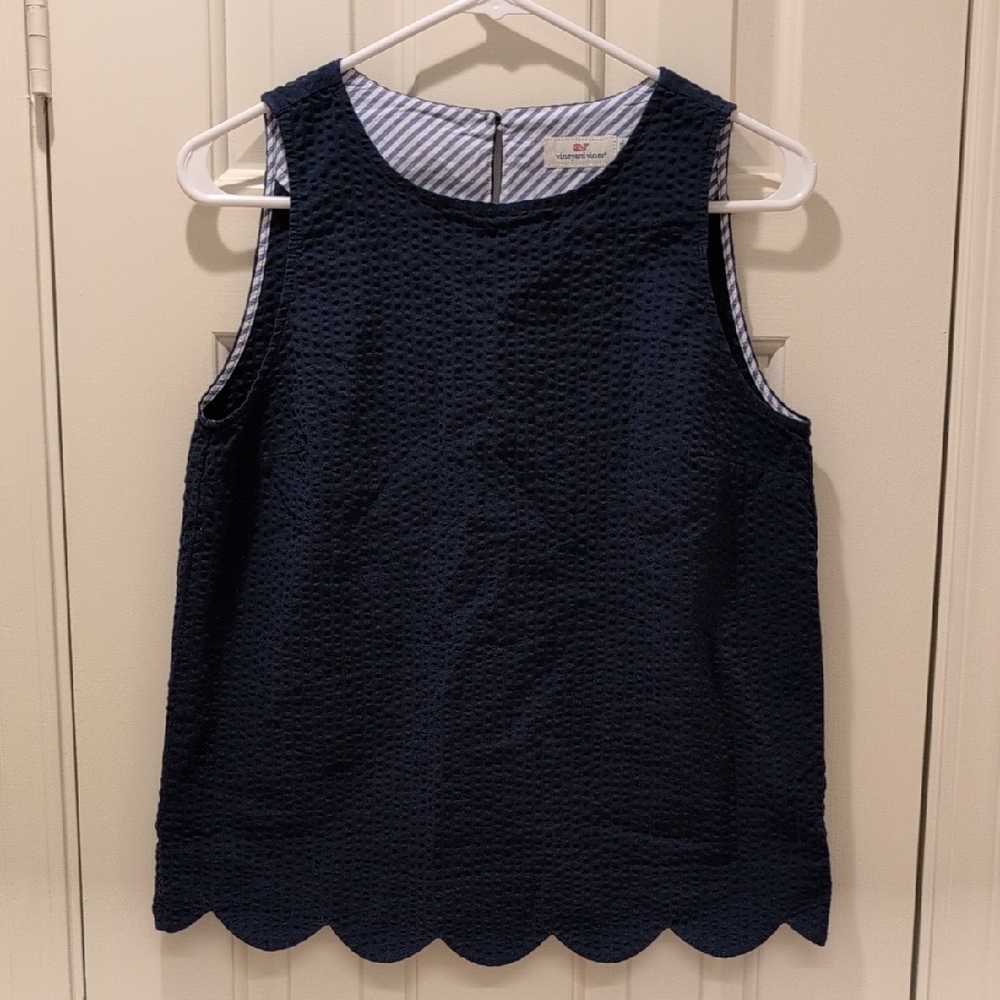 Vineyard Vines Scalloped Edge Tank Tops Navy With White Strip Detail